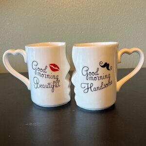 Kissing Couple GOOD MORNING BEAUTIFUL and HANDSOME His & Hers Ceramic Mug Set